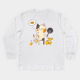 Cat ready for fried chicken Kids Long Sleeve T-Shirt